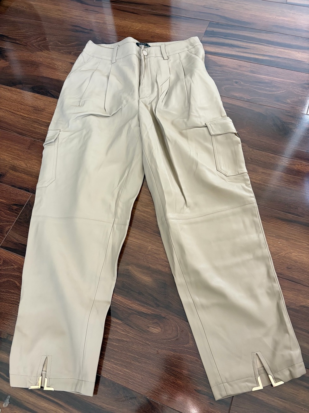 MOTF Beige faux leather Cargo Style Pants